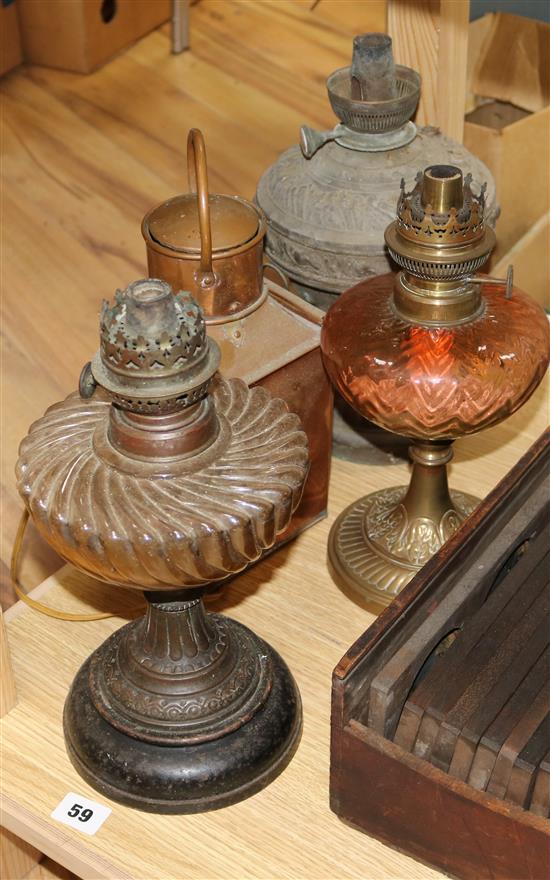 Three oil lamps and ships lamp